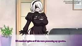 2b from nier automata gets her tight pussy fucked by big cock in first porn casting