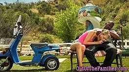 teen girl sucks and fucks ebony stepdad outdoors in interracial hardcore