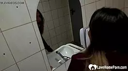 Club beauty screwed hard in toilet with pantyhose on