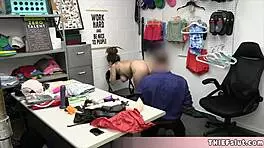 petite brunette thief indica flower caught hiding sex toys, bent over for rough shop fuck