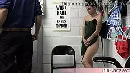 petite brunette thief indica flower caught hiding sex toys, bent over for rough shop fuck