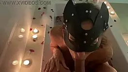 Feeling so wild when my teen girlfriend sucked me off in the bath for a messy facial.