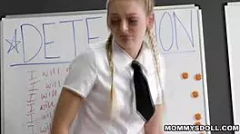 stepmom sarah vandella angry about stepdaughters detention makes them submit in classroom