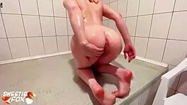 Teen big ass anal masturbation with glass toy and fingering pussy orgasm