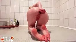 Teen big ass anal masturbation with glass toy and fingering pussy orgasm