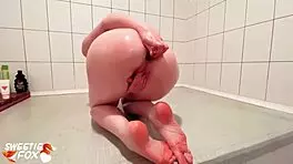 Teen big ass anal masturbation with glass toy and fingering pussy orgasm