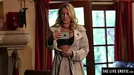 Cute blonde in hot lingerie snaps selfies while rubbing her wet clit