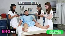 Three hot doctors ride lucky patient's cock in wild hospital bang