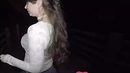 horny big tits fucking in public on the bridge, miriam prado gets creampie