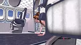 Animated 3D Porn Shows Beautiful Teen Girl Posing And Fingering Pussy In Airplane
