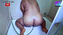 My big cock virgin stepson surprises me. He pounds hard in the bathroom while I shower.