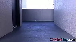 Tattooed tiny blonde teen with small tits gives blowjob leading to facial.