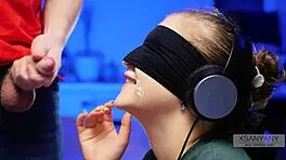 Cute teen tricked into tasting cum from blindfolded friend in roleplay game