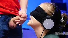 Cute teen tricked into tasting cum from blindfolded friend in roleplay game