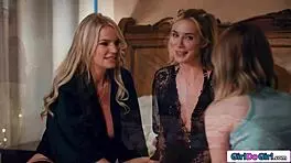 stepmoms guide teen 18+ in licking pussy during group lesson