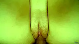 pov close-up view of wet shaved pussy with creampie finish