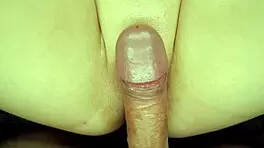 pov close-up view of wet shaved pussy with creampie finish