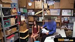 natural brunette teen 18+ shoplifter gets bent over and fucked rough in backroom reality scene. her tits shake with every thrust.
