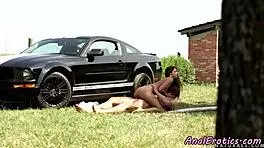 Euro teen 18+ rides dick anally outdoors