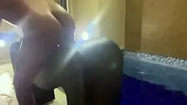 skinny latina enjoys kitchen fun by the pool