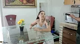 hermanastra sucks dick for university ride, gagging on cum