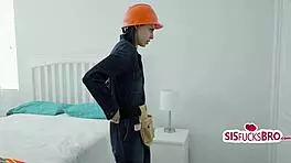 petite girl in construction costume gets caught