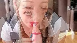 Man, this schoolgirl’s POV blowjob with a lollipop is so hot, she craves my cum!