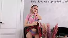 tiny cutie sofia sey craves to finger her wet shaved pussy for relief