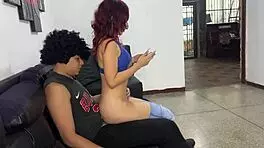 Small girl learns phone games from stepfather's gentle touch