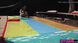 Bisexual teens in bikinis blow and fuck by the pool, so hot! 🔥