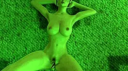 Edwina masturbates with anal toys and cums on her soles