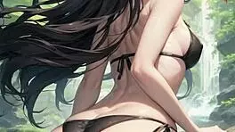 cute hentai girl feels aroused on beach