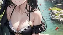 cute hentai girl feels aroused on beach