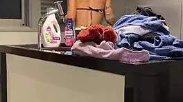 Naughty Maid Sucks Dick While Washing Wife's Clothes In Homemade Domination Scene.