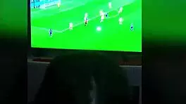 Fucked friend's mom and filled her pussy during the game