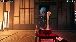 Futanari girl gives footjob to living dildo in kadobu