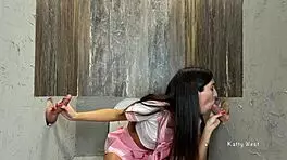 anime girl explores glory hole with two strangers finishing inside her