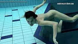 Beautiful Brunette Gazel Podvodkova Underwater in Pool