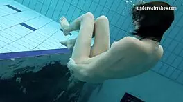 Beautiful Brunette Gazel Podvodkova Underwater in Pool