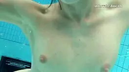 Beautiful Brunette Gazel Podvodkova Underwater in Pool