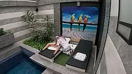 Oh wow, the room service girl gives an amazing blowjob in the private suite!