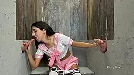 anime girl explores glory hole with two strangers finishing inside her