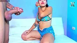 beautiful teen with glasses deepthroats big cock for boyfriend 😍