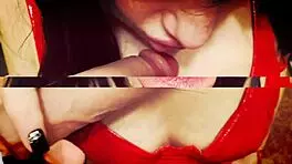 beautiful woman licks treats in lingerie