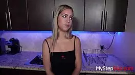 latina alina lopez with stepdad in kitchen