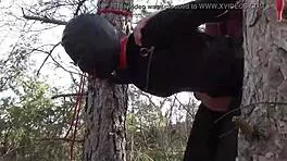 tied up latina in pantyhose and heels for outdoor rough