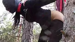 tied up latina in pantyhose and heels for outdoor rough