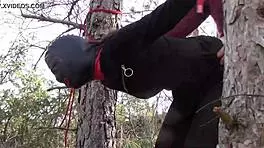 tied up latina in pantyhose and heels for outdoor rough