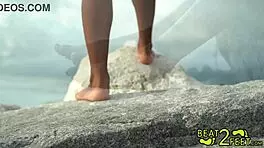 Giggles! Petite Brunette Teen 18+ Sucks Her High Heels at Park!