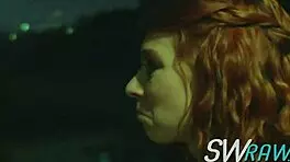 at the wild swinger orgy, the petite 18+ ginger babe gets oral sex from the group